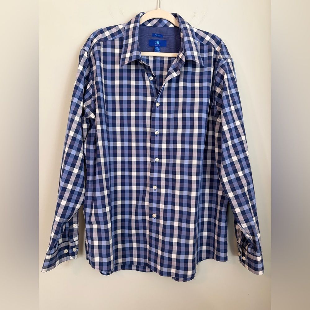 Egara Men's Slim Fit No-Iron Long Sleeve Blue White Dress Shirt, Size XXL